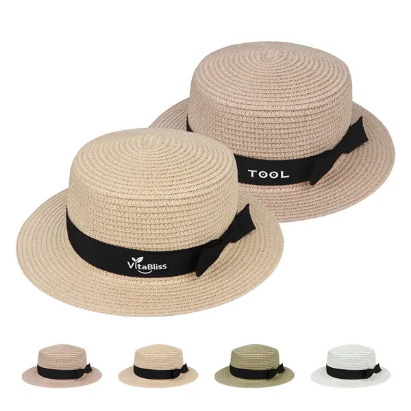 Flat Crown Wide Brim Straw Boater Hat