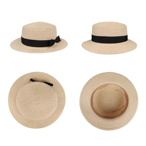 Flat Crown Wide Brim Straw Boater Hat