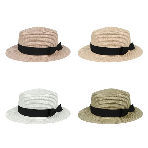 Flat Crown Wide Brim Straw Boater Hat