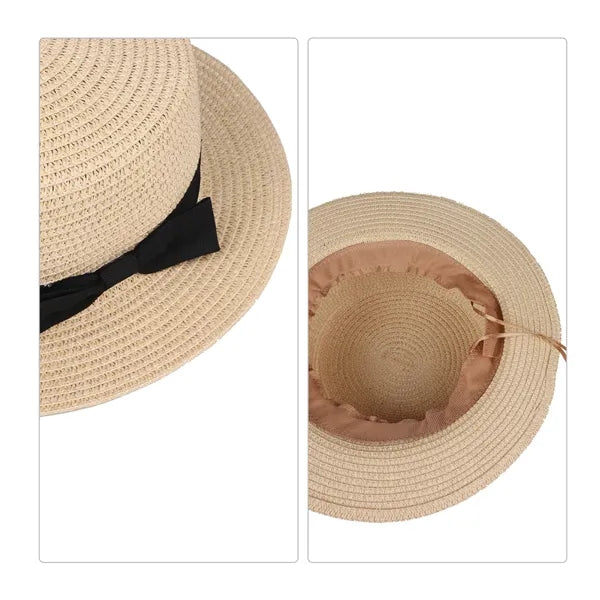 Flat Crown Wide Brim Straw Boater Hat