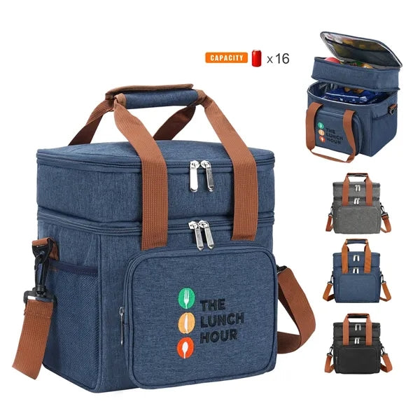 Wide Open Dual Compartment Lunch Bag With Shoulder Strap