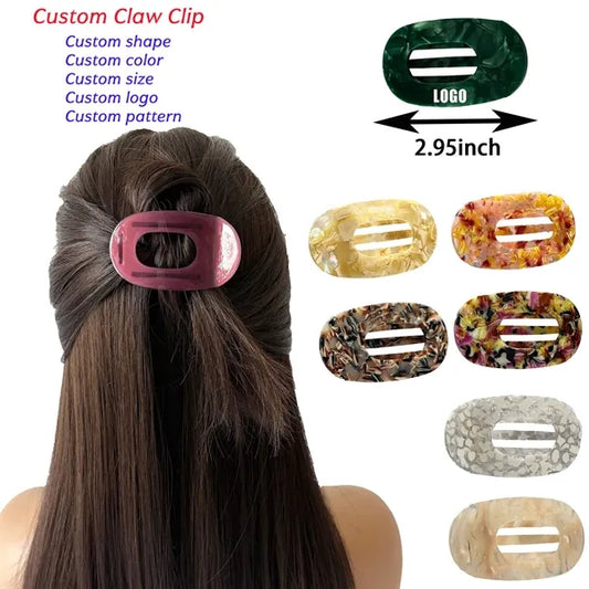 New Fashion Colorful 2.95Inch Small Oval Acetate Hair Clip