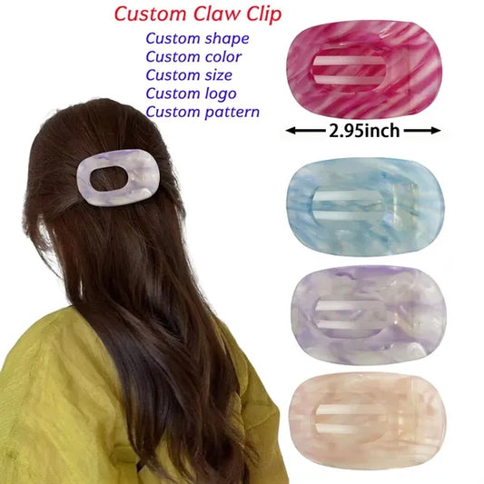 Spring Summer Colorful 2.95Inch Small Oval Acetate Hair Clip