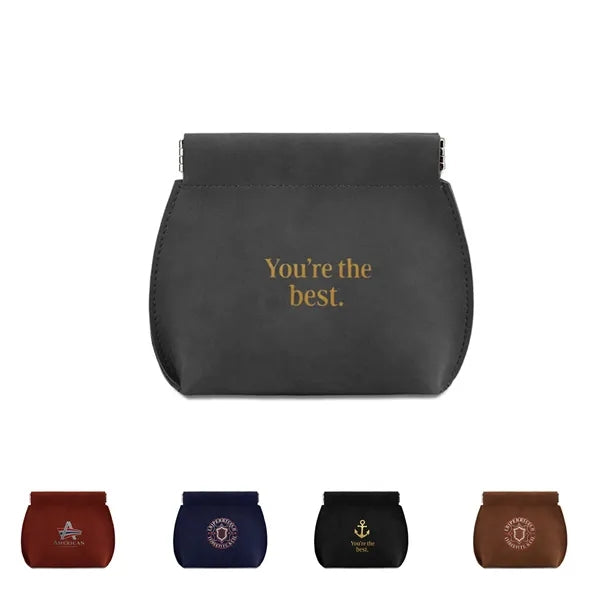 Logo Soft PU Leather Spring Snap Mini Storage Pouch