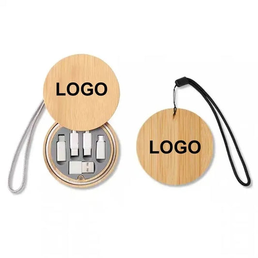 Logo 5 in 1 Multifunctional Bamboo Charging Cable Set