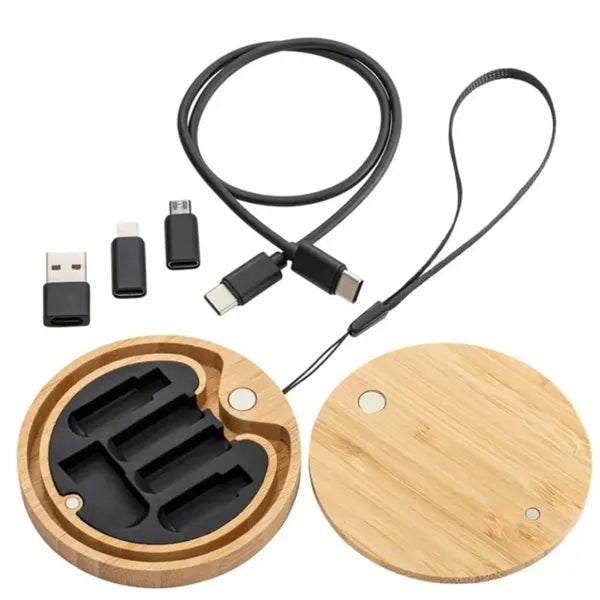 Logo 5 in 1 Multifunctional Bamboo Charging Cable Set
