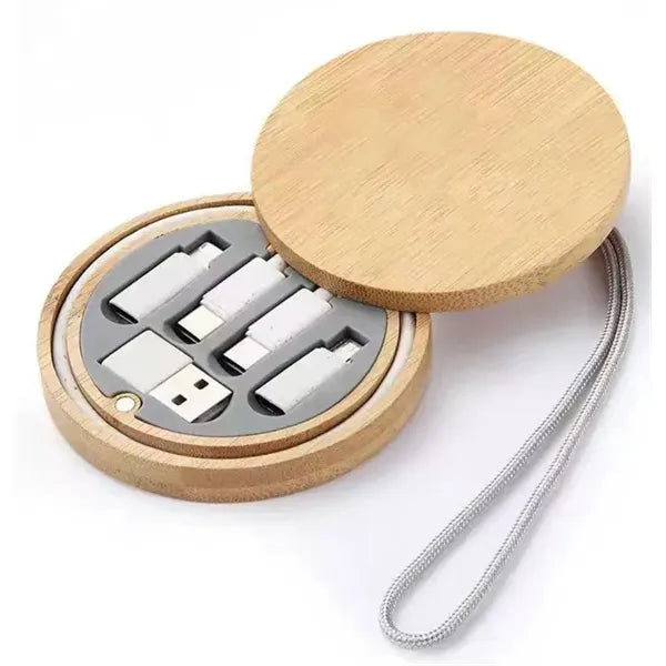 Logo 5 in 1 Multifunctional Bamboo Charging Cable Set