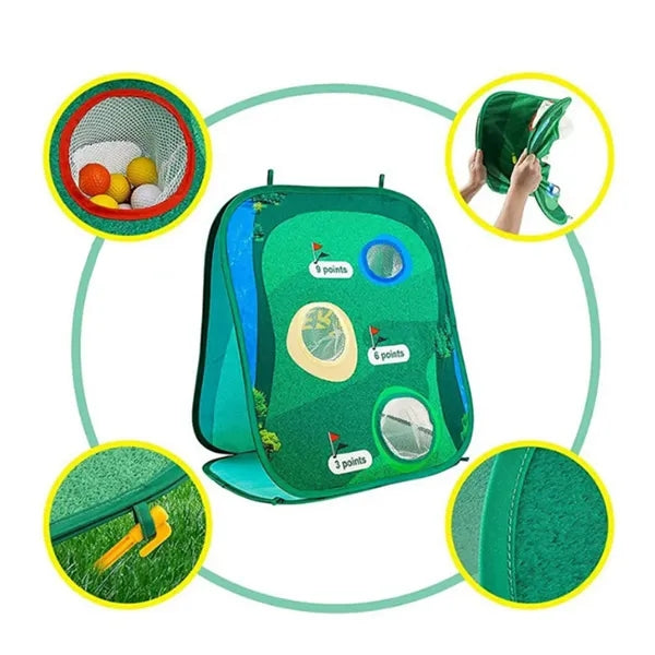 Pop-Up Golf Chipping Net Cornhole Game Set With Targets