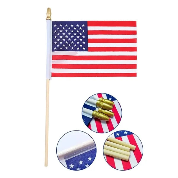 Mini 4" x 6" US Hand-Held Flag with 10" Wooden Spear Stick