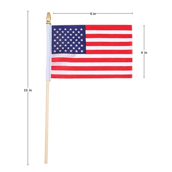Mini 4" x 6" US Hand-Held Flag with 10" Wooden Spear Stick