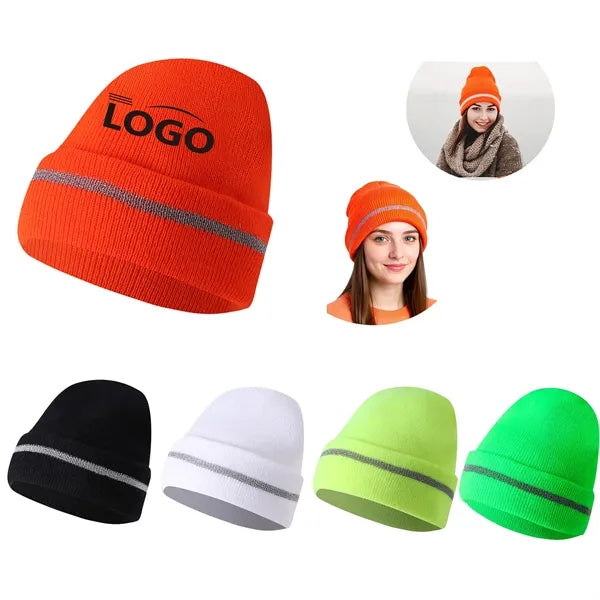 Fluorescent Double-Layer Knit Beanie for Outdoor Winter Safe