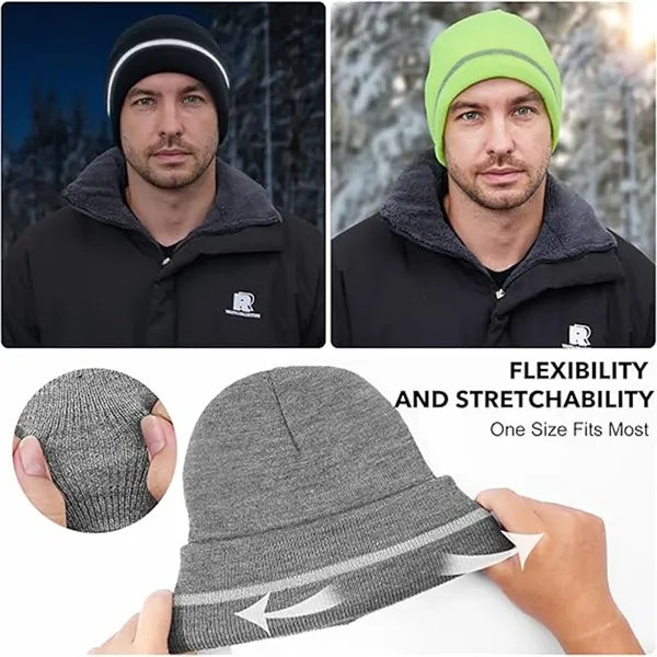 Fluorescent Double-Layer Knit Beanie for Outdoor Winter Safe