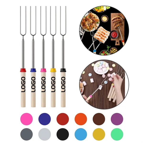 32" Telescopic Roasting Forks with Natural Wood Handles