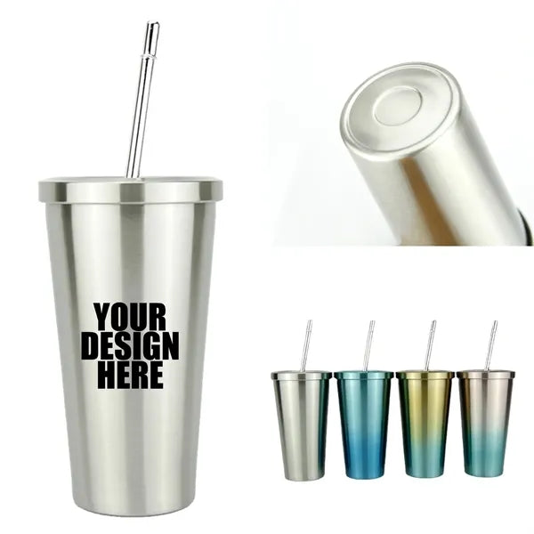 16oz Metal Cup W/ Straw