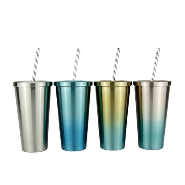 16oz Metal Cup W/ Straw