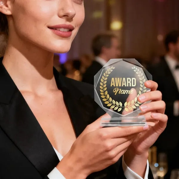Crystal Glass Award Trophy Engraved Recognition Plaque