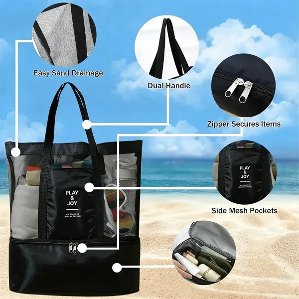 Mesh Beach Bag With Zipper Pocket