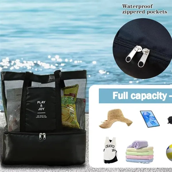 Mesh Beach Bag With Zipper Pocket
