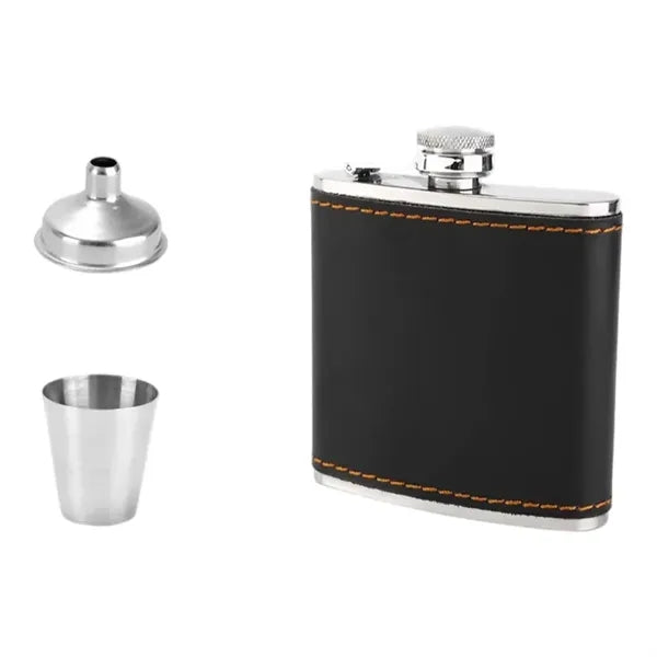 6Oz Stainless Steel Flask PU Leather Wrap