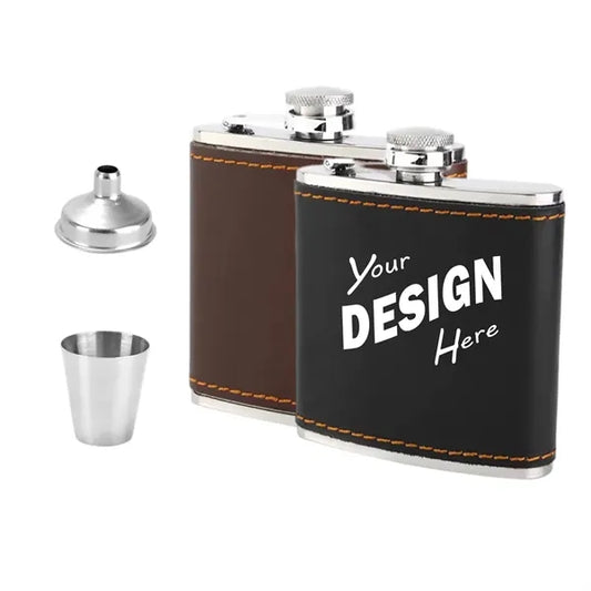 6Oz Stainless Steel Flask PU Leather Wrap