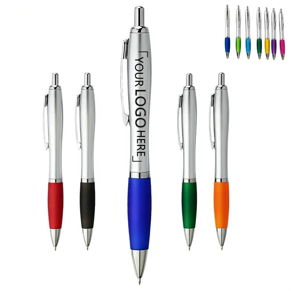 Silver Barrel Pen with Rubber Grip