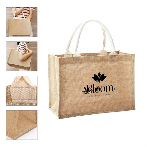 Natural Jute Tote Bag with Soft Cotton Handle