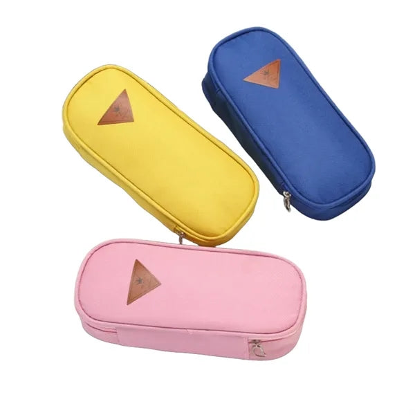 Canvas Pencil Case with Triangle Leather Patch