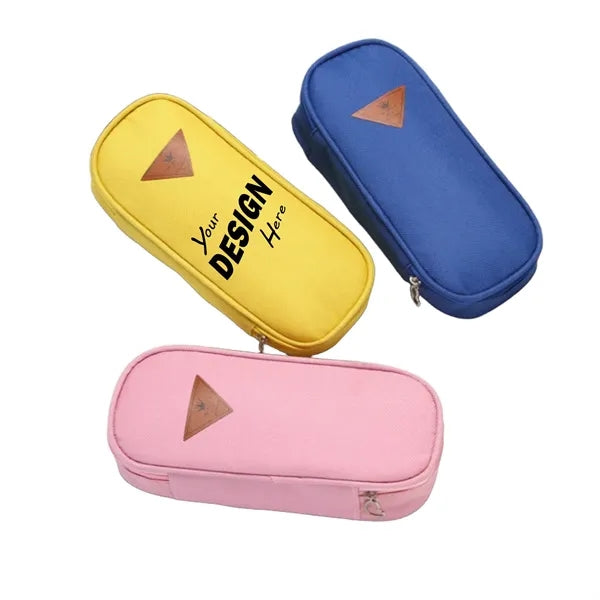 Canvas Pencil Case with Triangle Leather Patch