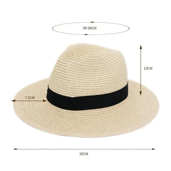 Unisex Travel Panama Hat Summer Wide Brim Straw Cap