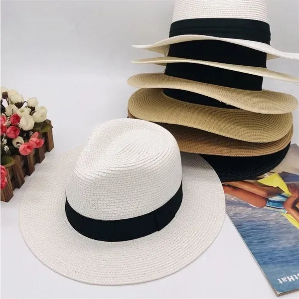 Unisex Travel Panama Hat Summer Wide Brim Straw Cap