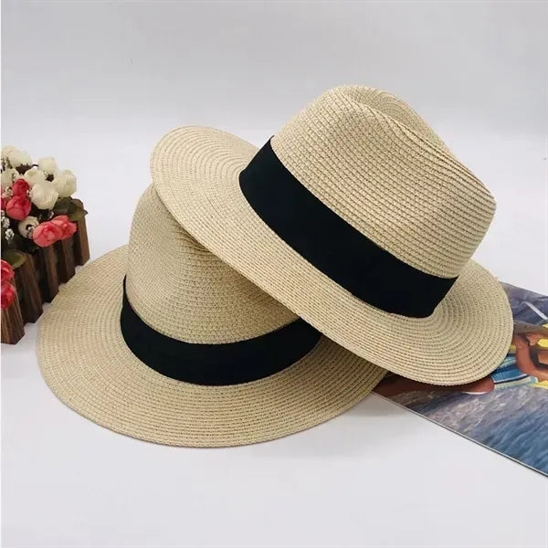 Unisex Travel Panama Hat Summer Wide Brim Straw Cap