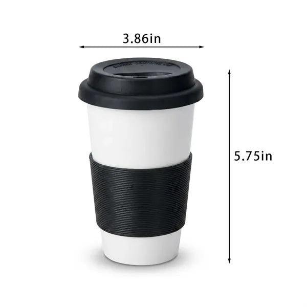 15 oz travel ceramic coffee cup with silicone lid & sleeve
