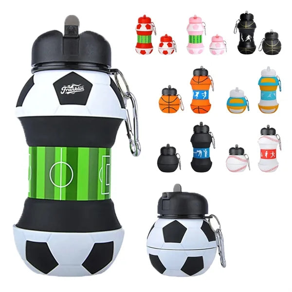 18oz Football Foldable Silicone Sports Water Bottle