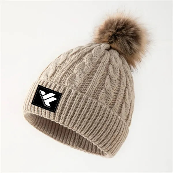 Jacquard knit hat with pom-pom