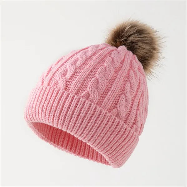 Jacquard knit hat with pom-pom