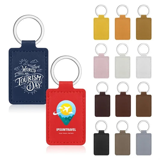 PU Leather Keychain with Metal Ring, Full-Color Print