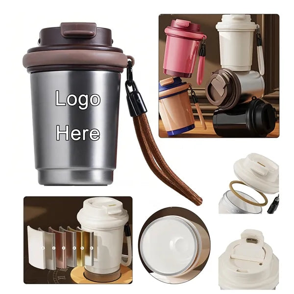 Stainless Steel Insulated Travel Mug with Strap