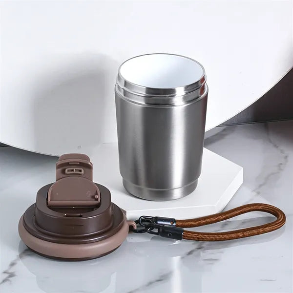 Stainless Steel Insulated Travel Mug with Strap