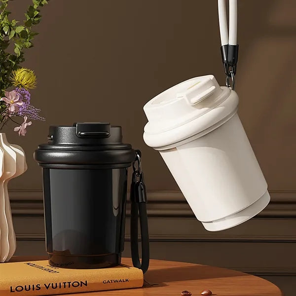 Stainless Steel Insulated Travel Mug with Strap