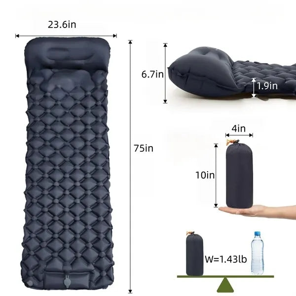 Foot Pump Inflatable Sleeping Pad, Camping Air Mattress