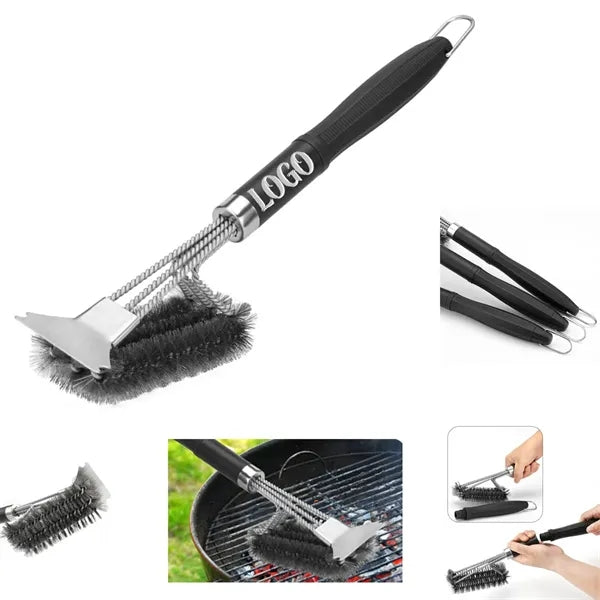 Triple Head BBQ Wire Brush with Scraper