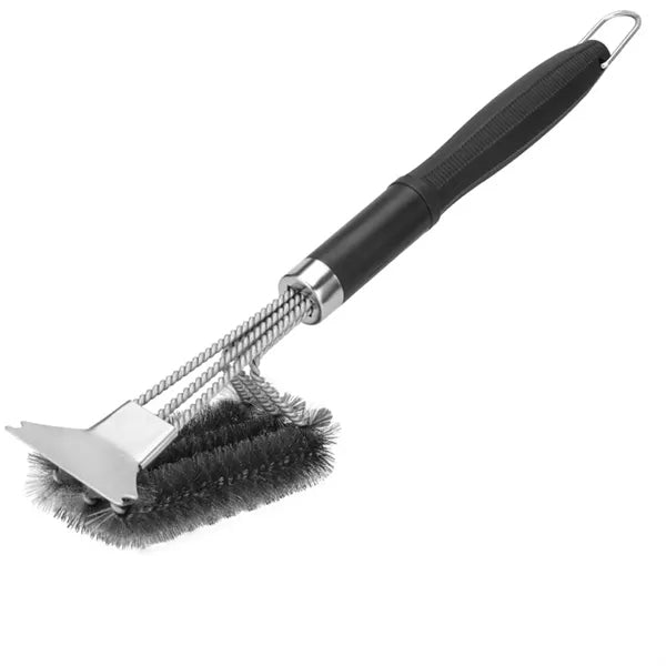Triple Head BBQ Wire Brush with Scraper