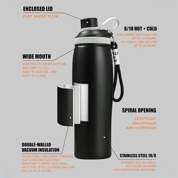 22 Oz Insulated Steel Water Bottle with Carry Strap