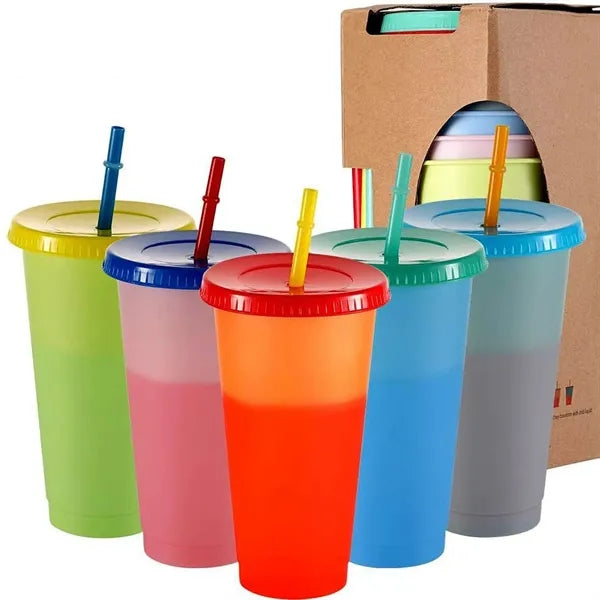 24 oz. PP Plastic Color Changing Tumbler With Straw
