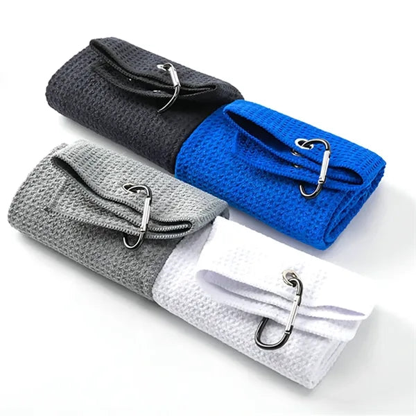 Waffle Microfiber Golf Towel With Carabiner Clip Hook