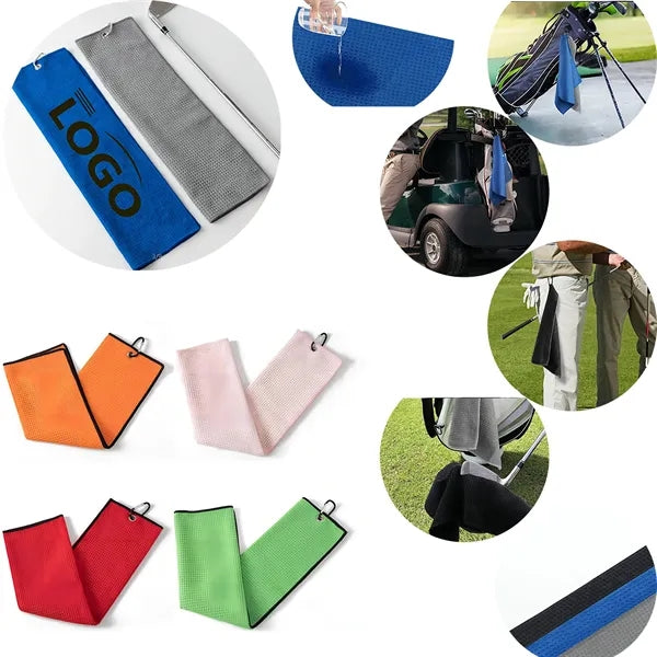 Waffle Microfiber Golf Towel With Carabiner Clip Hook