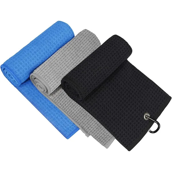 Waffle Microfiber Golf Towel With Carabiner Clip Hook