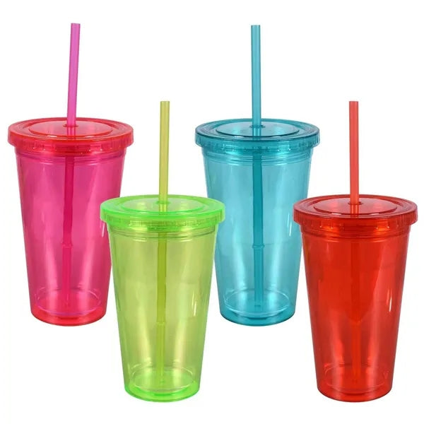 16oz Transparent Acrylic Tumbler With Straw
