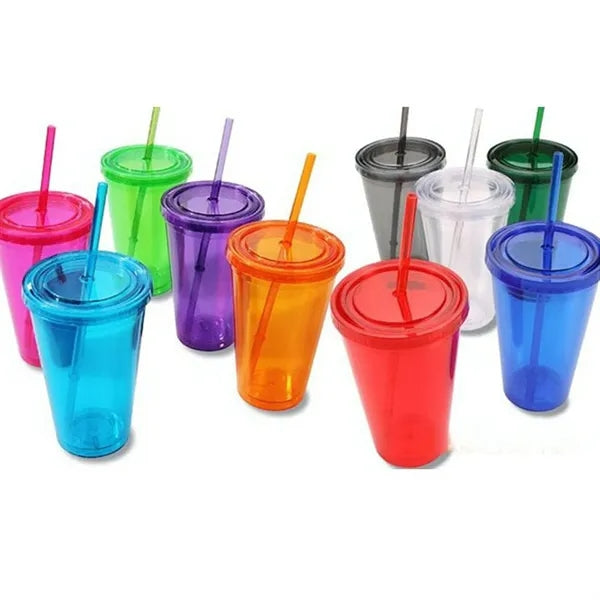 16oz Transparent Acrylic Tumbler With Straw