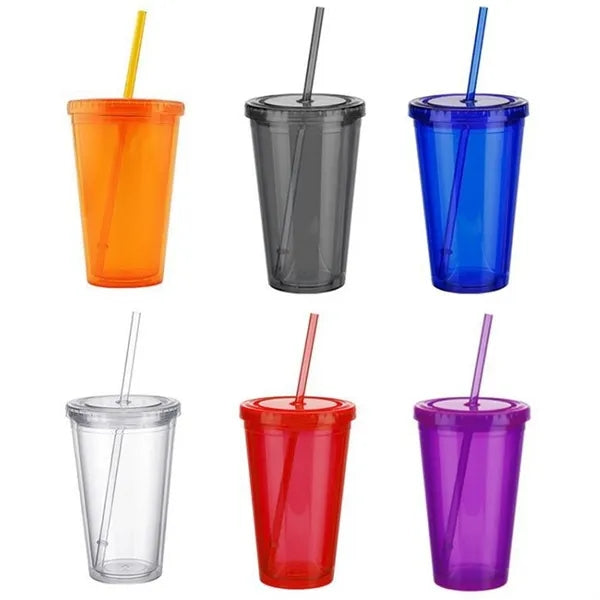 16oz Transparent Acrylic Tumbler With Straw
